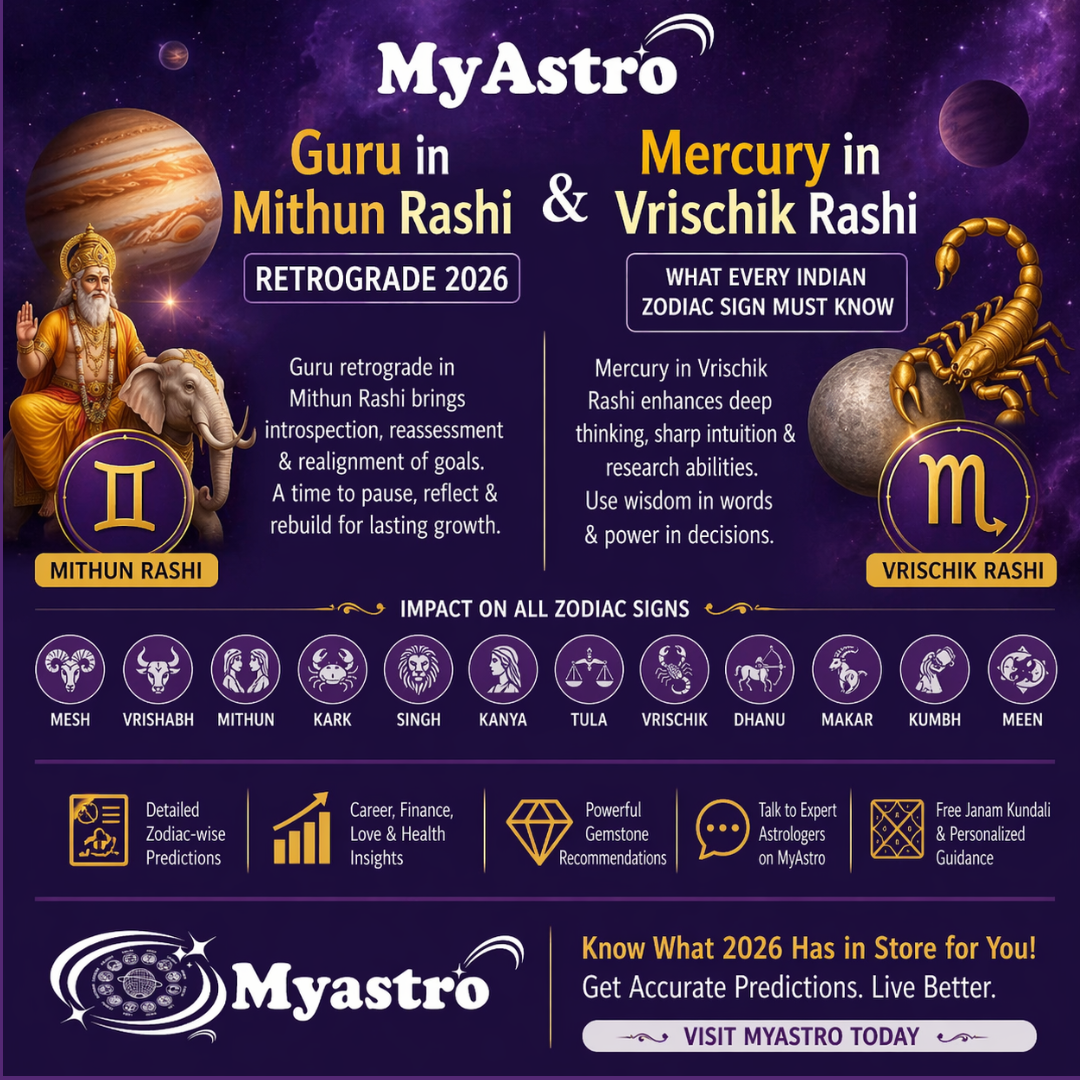 Guru in Mithun Rashi Retrograde 2026 & Mercury in Vrischik: What Every Indian Zodiac Sign Must Know