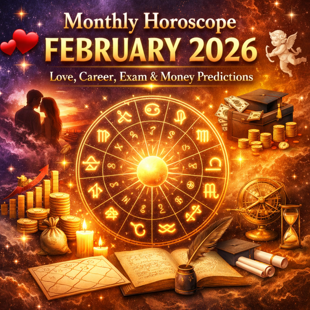Monthly Horoscope February 2026: Love, Career, Exam & Money Predictions for All Zodiac Signs